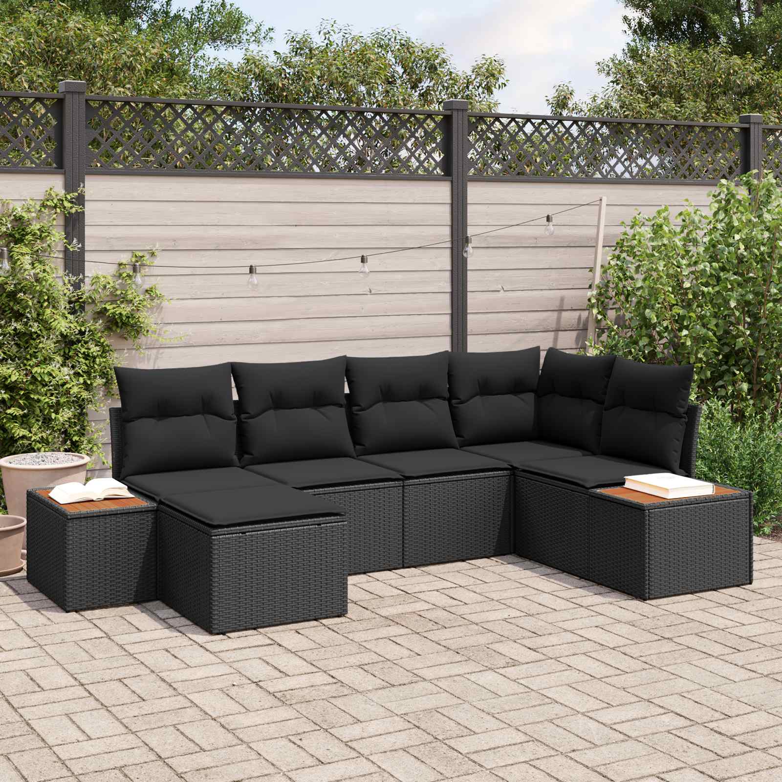 Ensemble de canapé de jardin 6 pc Noir polyrotin