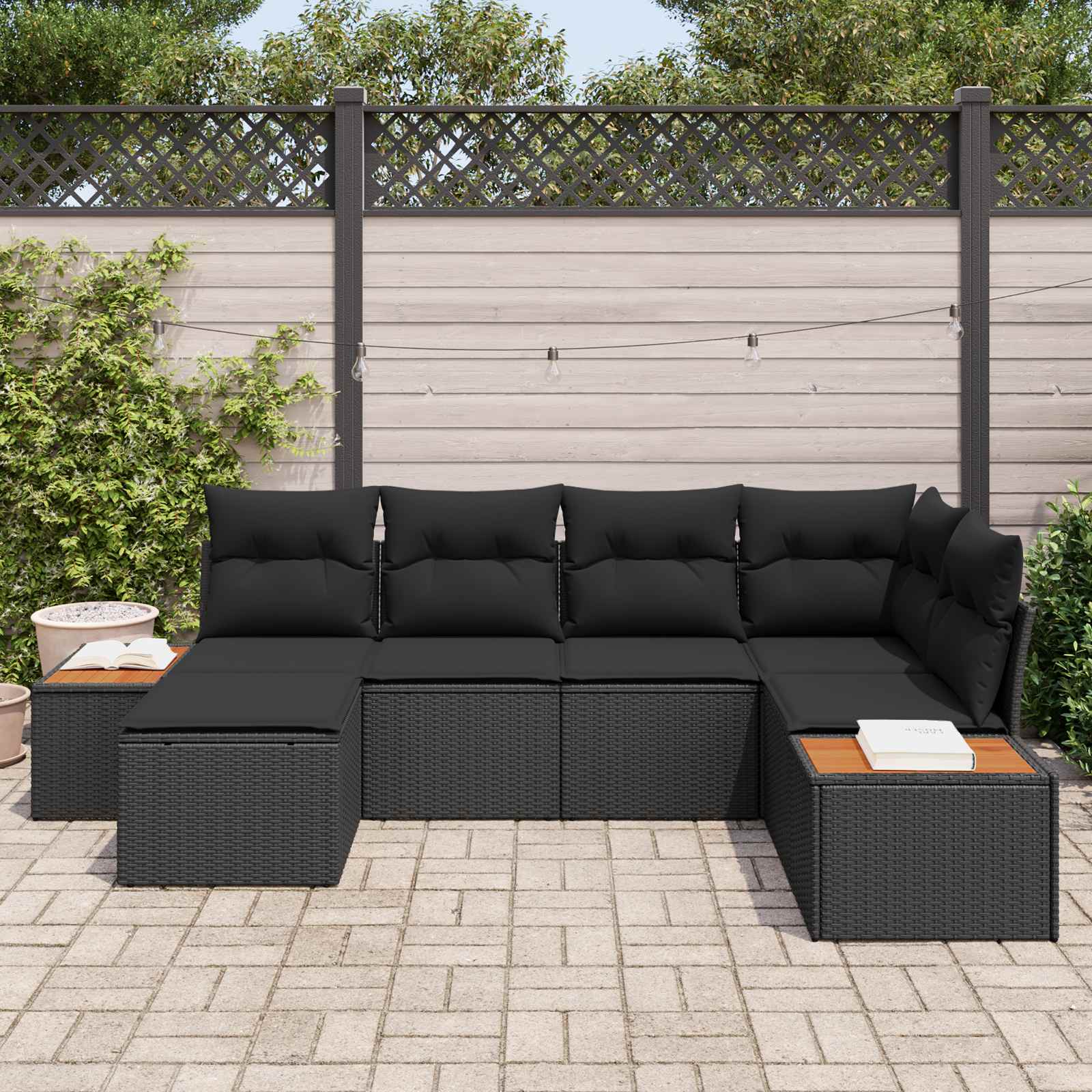 Ensemble de canapé de jardin avec coussin 6 pcs Noir polyrotin
