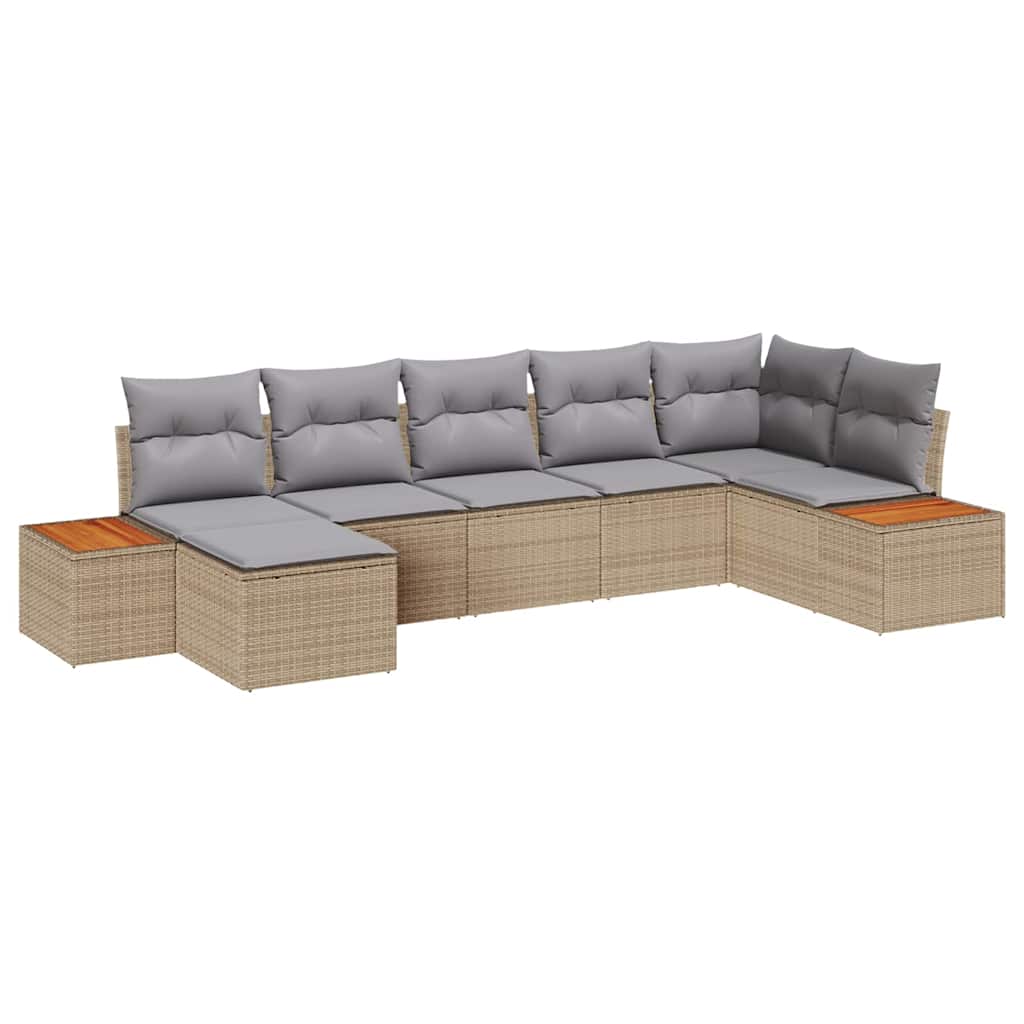 Ensemble de canapé de jardin avec coussin 7 pcs Beige polyrotin