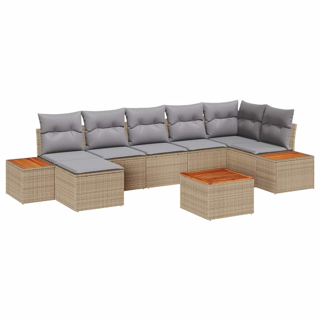 Ensemble de canapé de jardin 8 pcs Beige Poly rotin