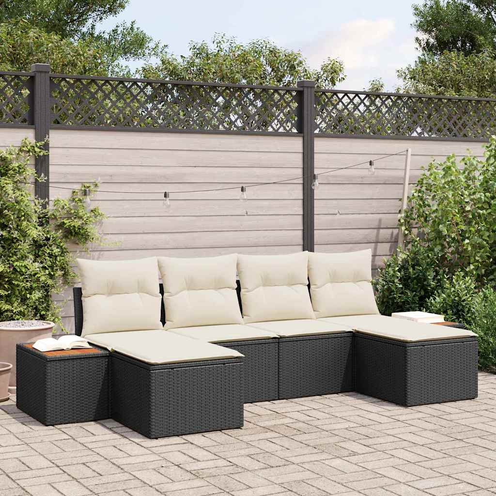 Ensemble de canapé de jardin avec coussin 6 pcs Noir polyrotin