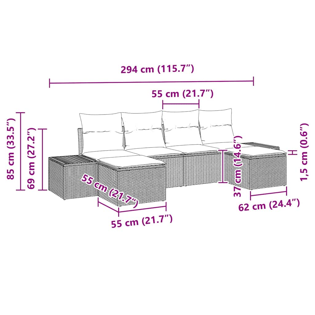 Ensemble de canapé de jardin avec coussin 6 pcs Noir polyrotin