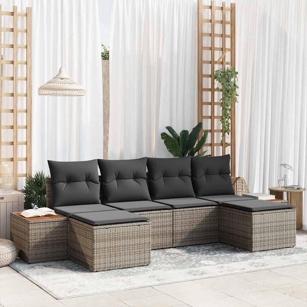 Ensemble de canapé de jardin 6 pc Gris polyrotin