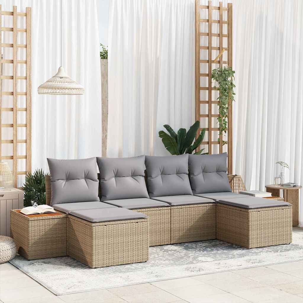 Ensemble de canapé de jardin avec coussin 6 pcs Beige polyrotin - XIOS