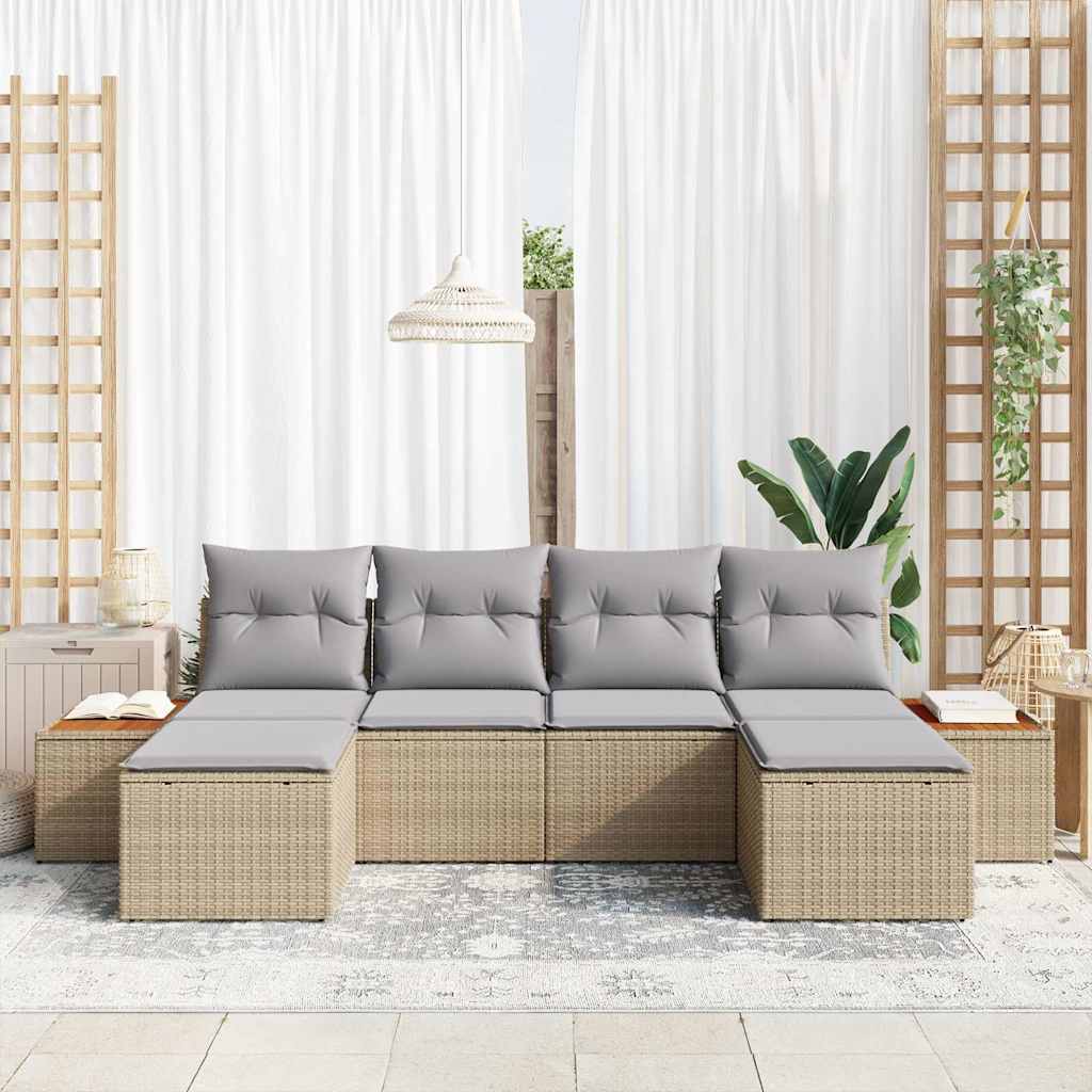 Ensemble de canapé de jardin avec coussin 6 pcs Beige polyrotin - XIOS