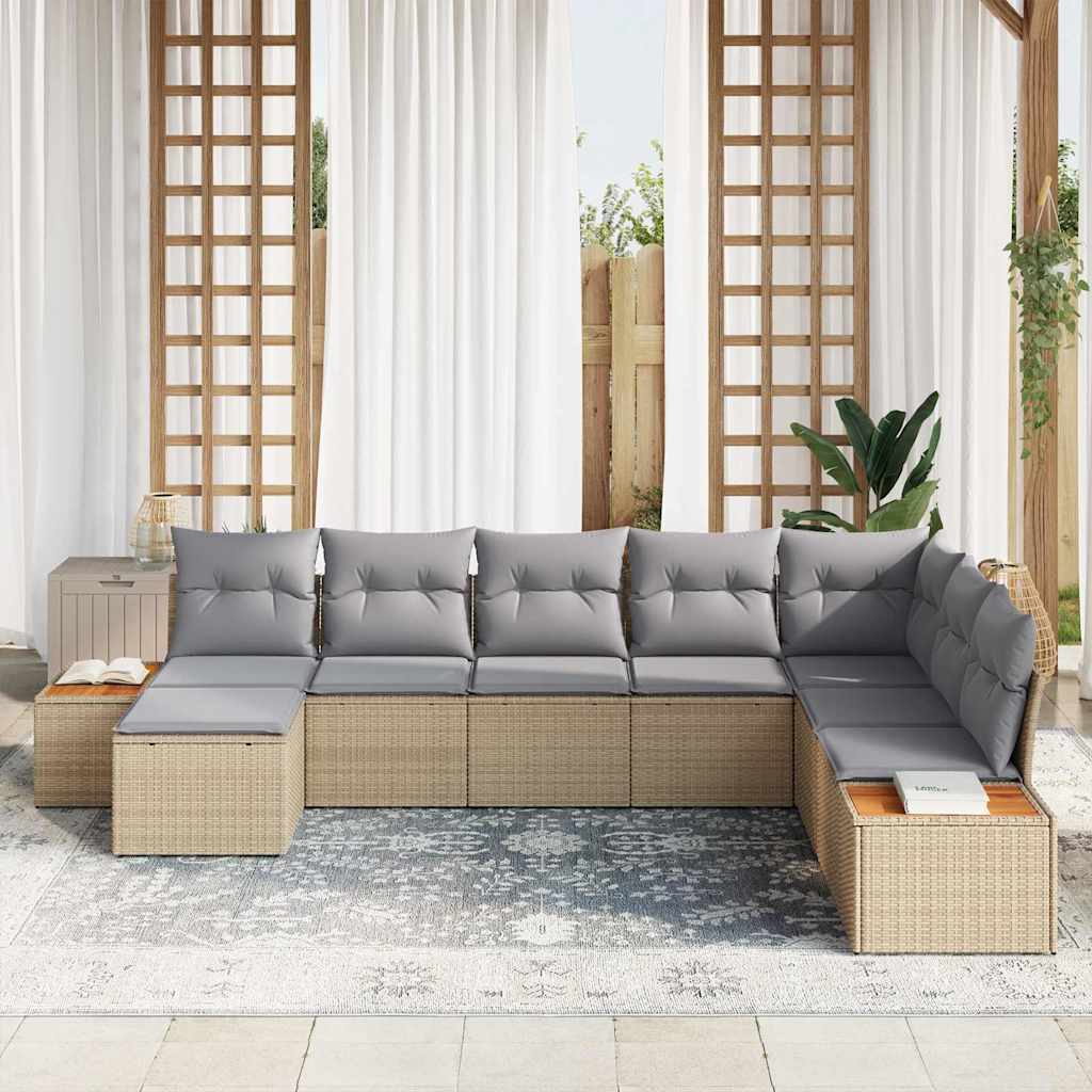 Ensemble de canapé de jardin 8 pc Beige Poly rotin