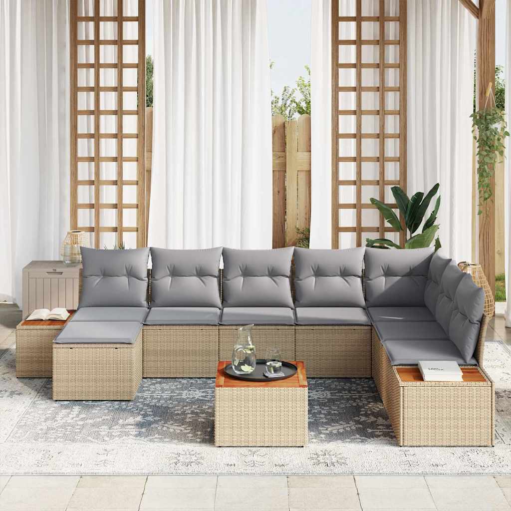 Ensemble de canapé de jardin 9 pc Beige Poly rotin