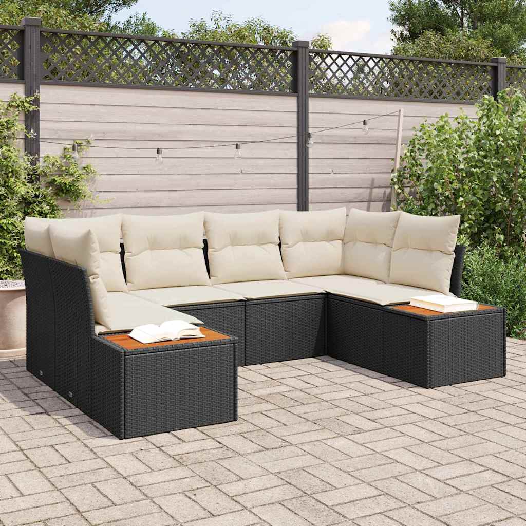 Ensemble de canapé de jardin 6 pc Noir polyrotin