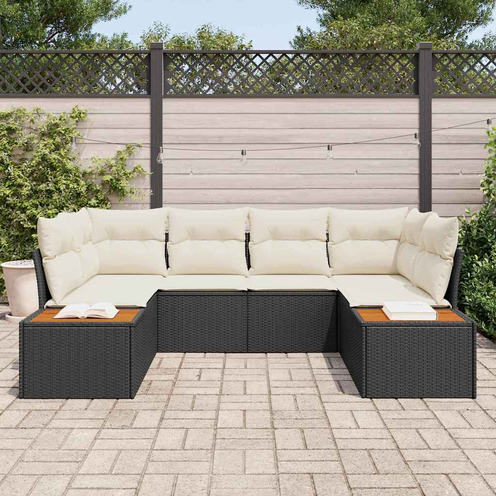 Ensemble de canapé de jardin avec coussin 6 pcs Noir polyrotin