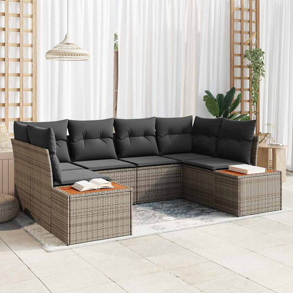 Ensemble de canapé de jardin 6 pc Gris polyrotin