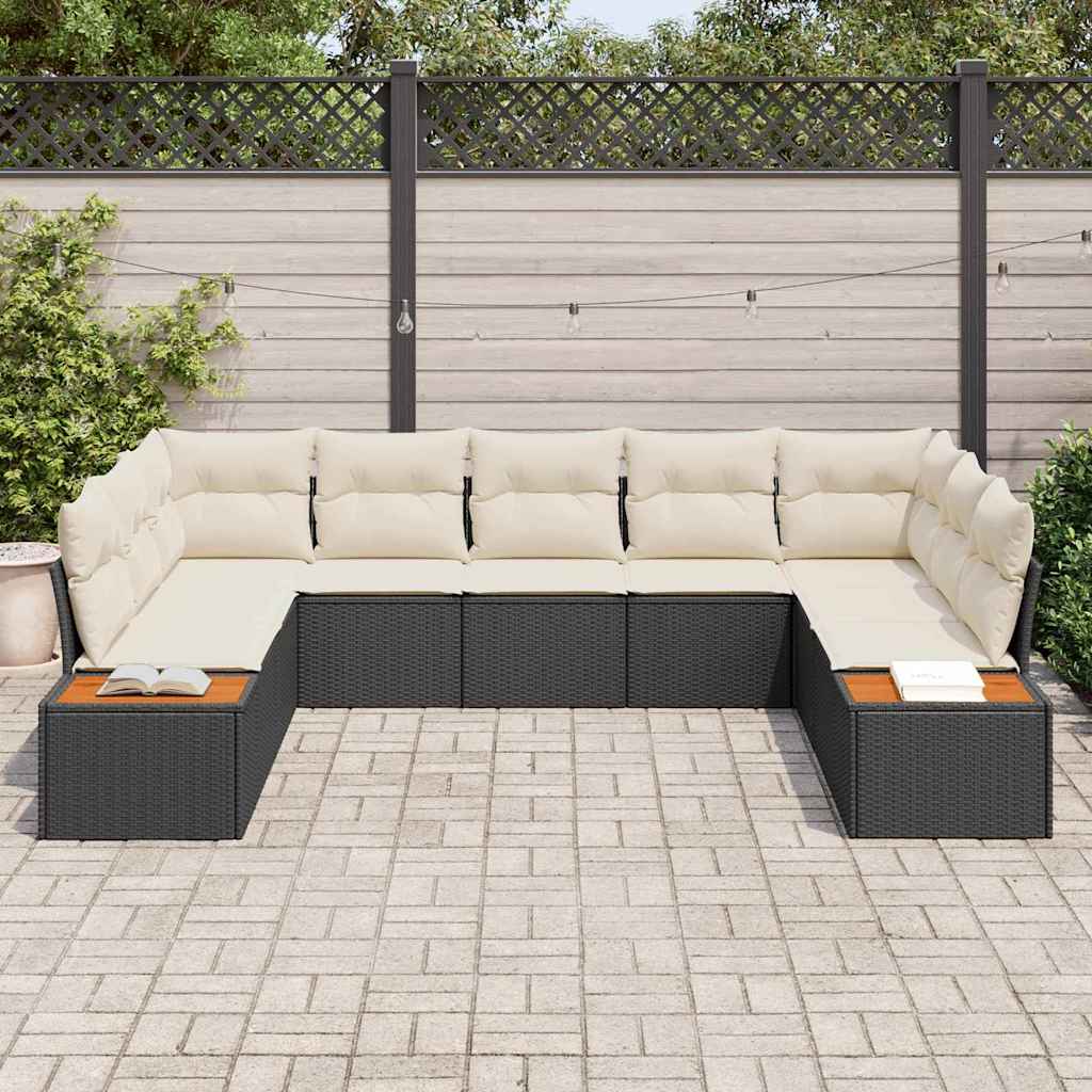 Ensemble de canapé de jardin avec coussin 9 pcs Noir Poly rotin