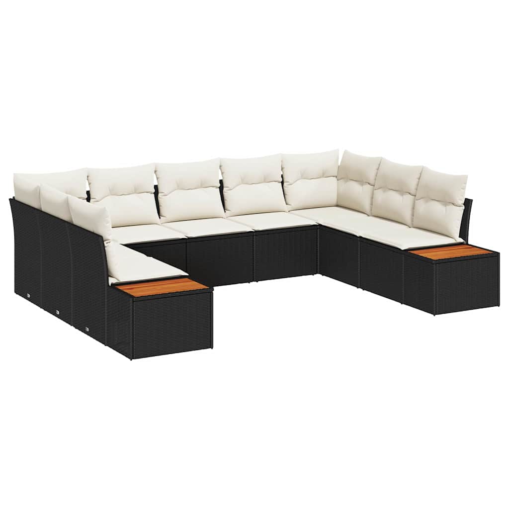 Ensemble de canapé de jardin avec coussin 9 pcs Noir Poly rotin