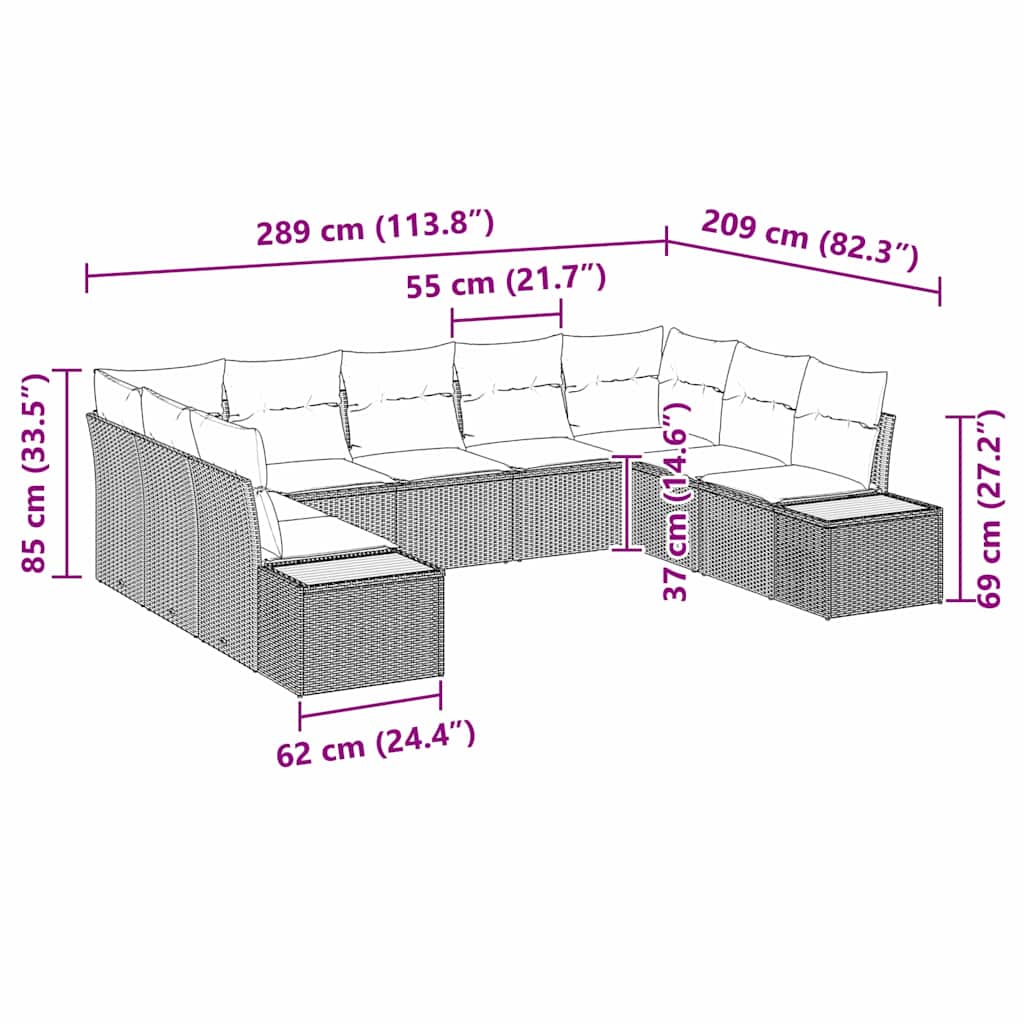 Ensemble de canapé de jardin avec coussin 9 pcs Noir Poly rotin