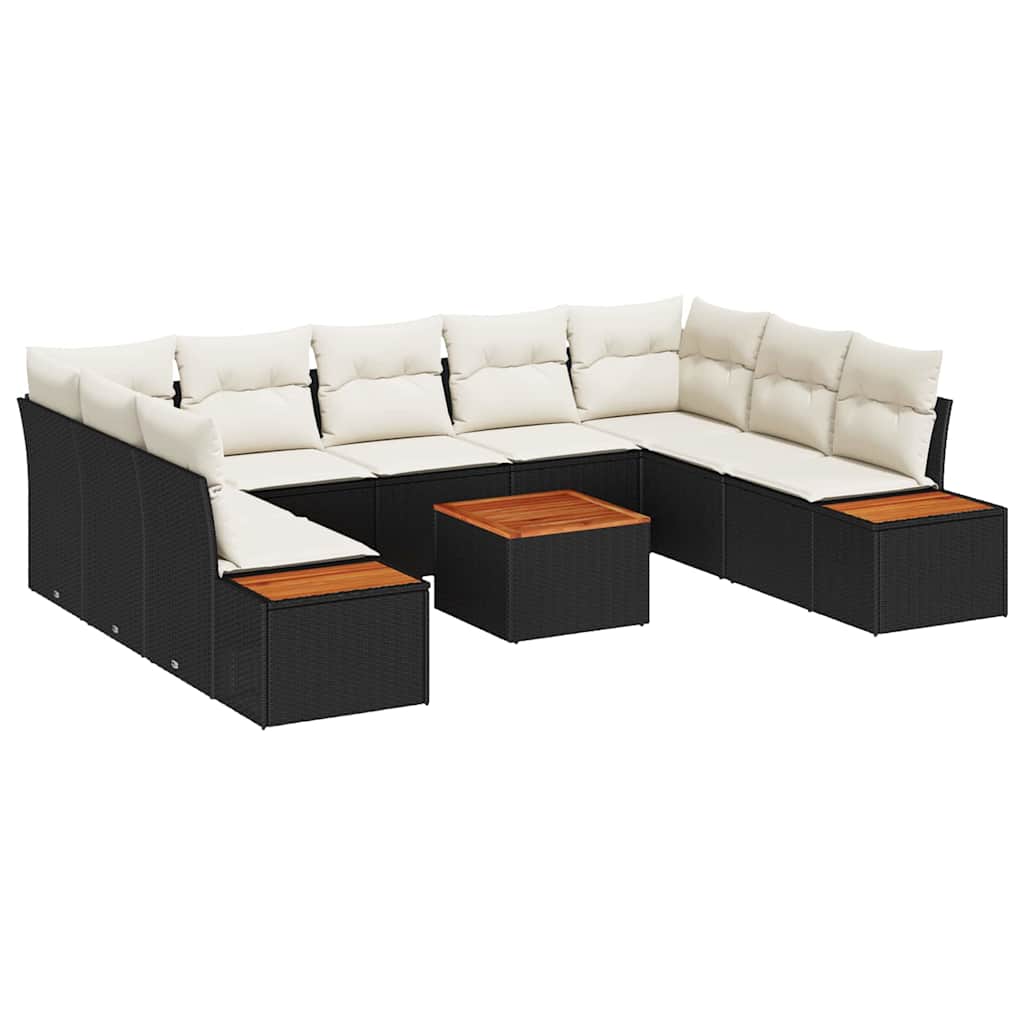 Ensemble de canapé de jardin 10 pcs Noir Poly rotin
