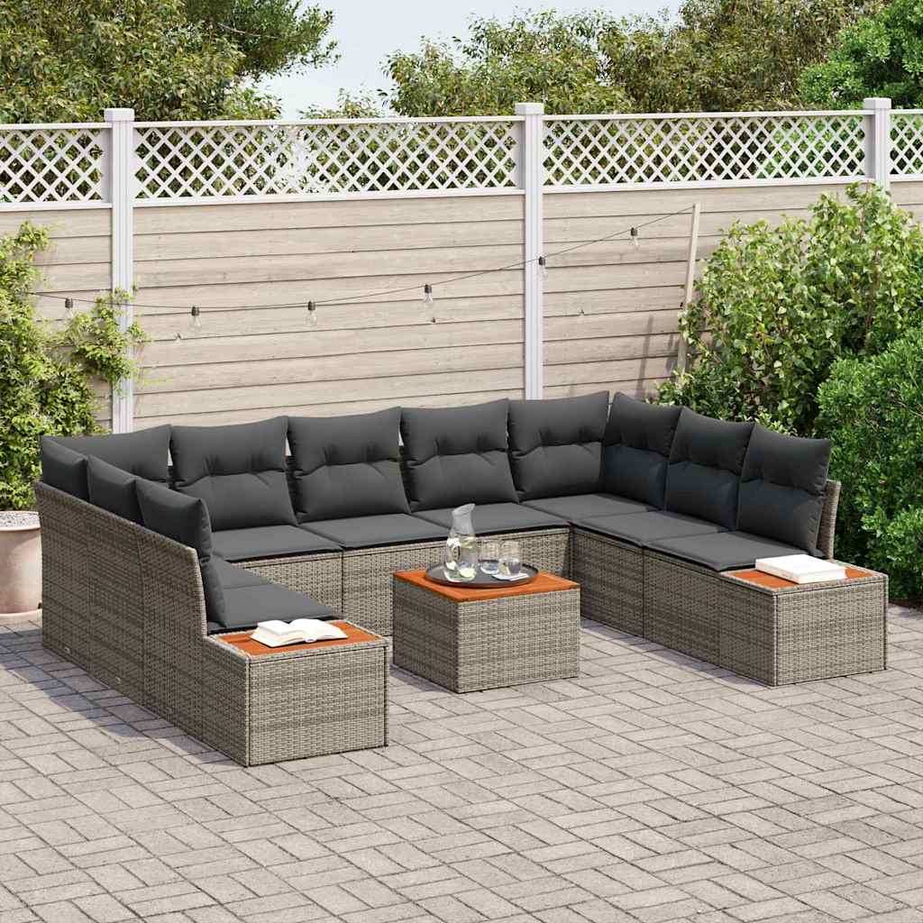 Ensemble de canapé de jardin 10 pcs Gris Poly rotin