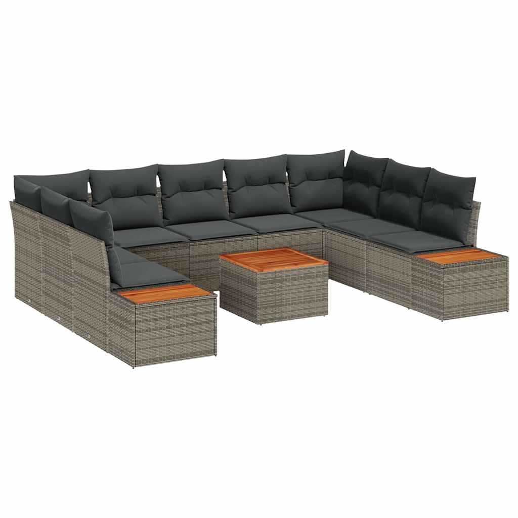 Ensemble de canapé de jardin 10 pcs Gris Poly rotin
