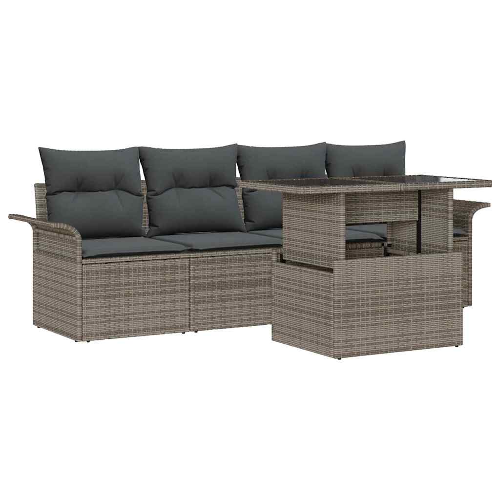 Ensemble de canapé de jardin avec coussin 5 pcs Gris polyrotin