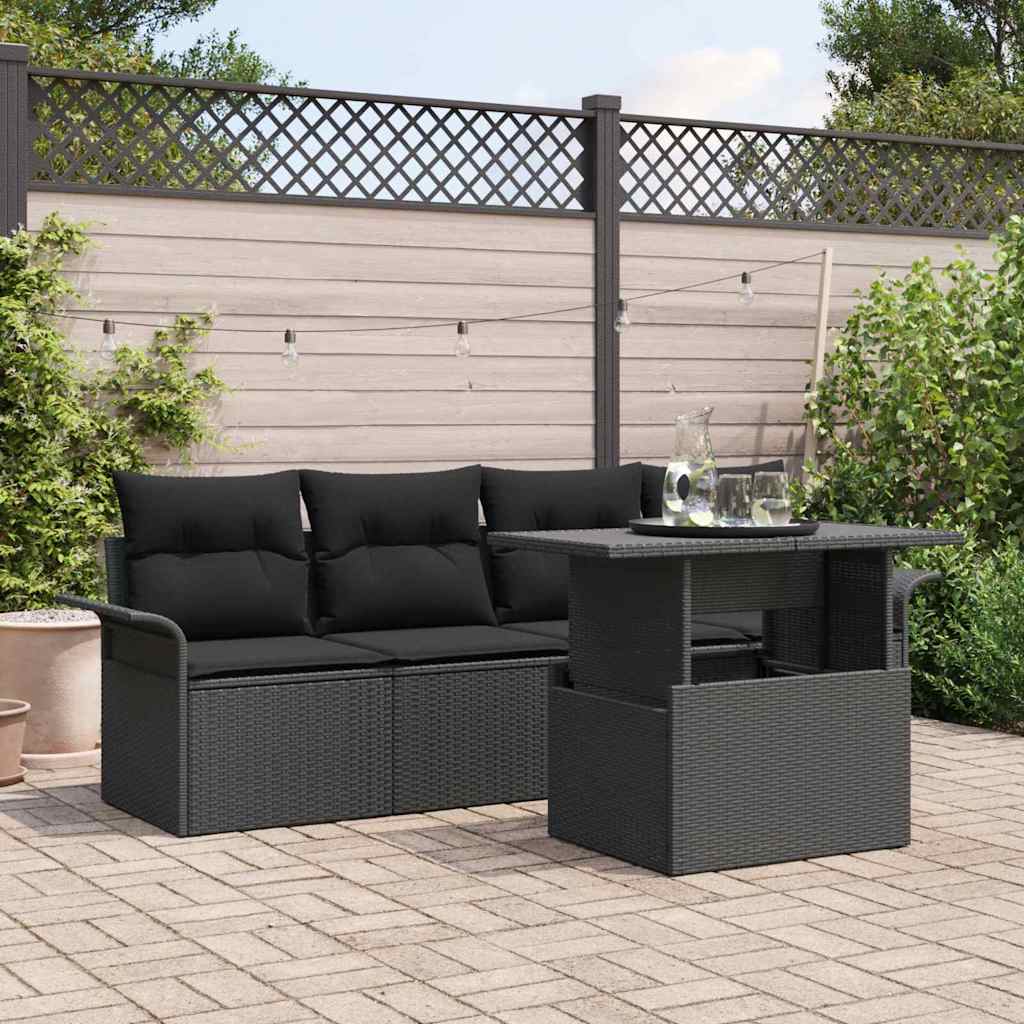 Ensemble de canapé de jardin avec coussin 5 pcs Noir polyrotin