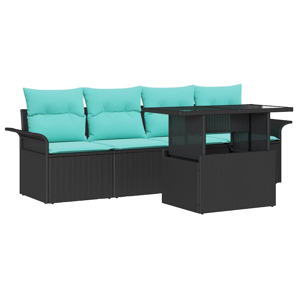 Ensemble de canapé de jardin 5 pc Noir polyrotin