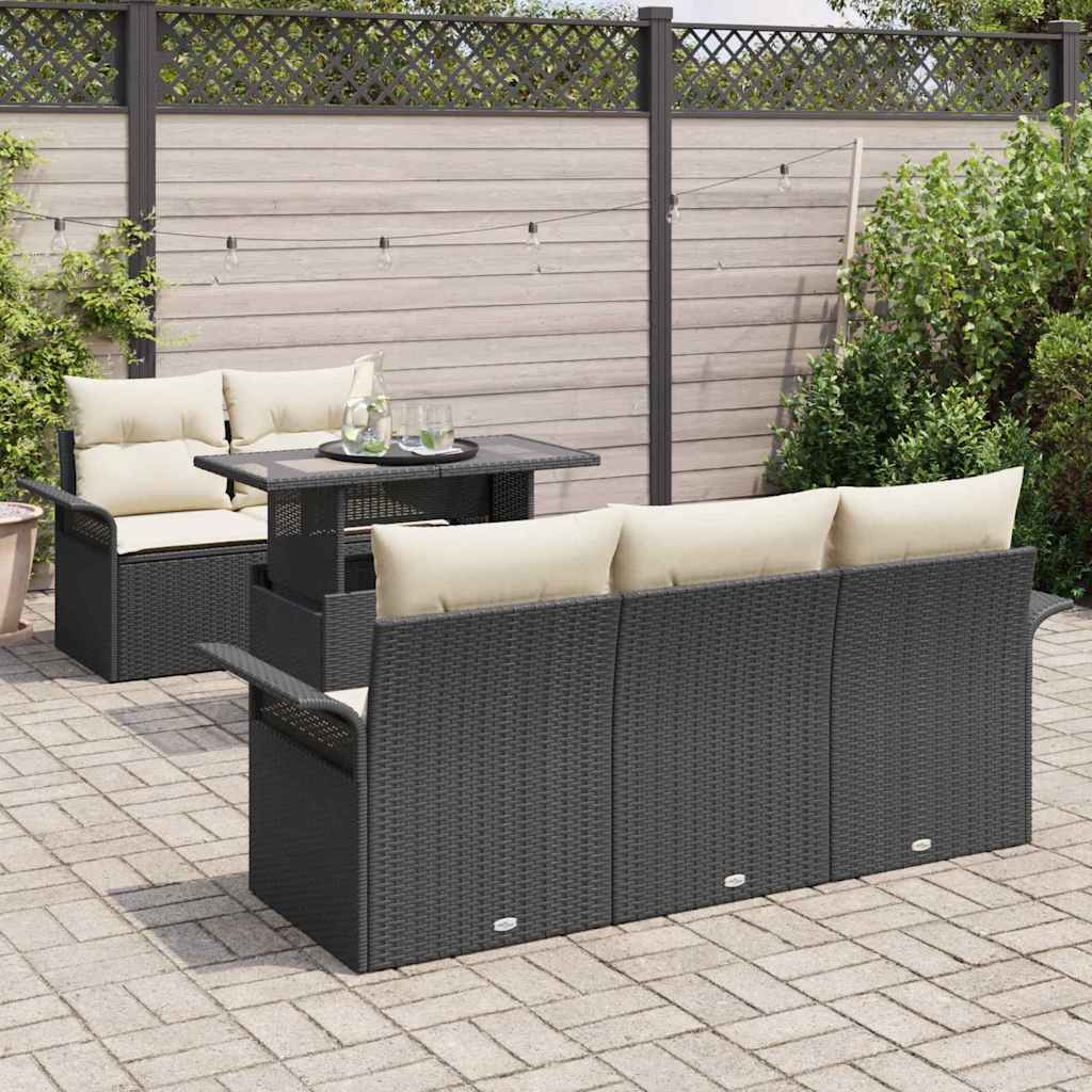 Ensemble de canapé de jardin 6 pc Noir polyrotin