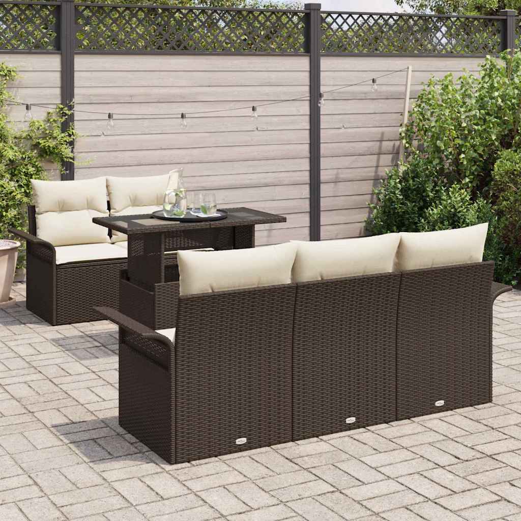 Ensemble de canapé de jardin 6 pcs Marron polyrotin