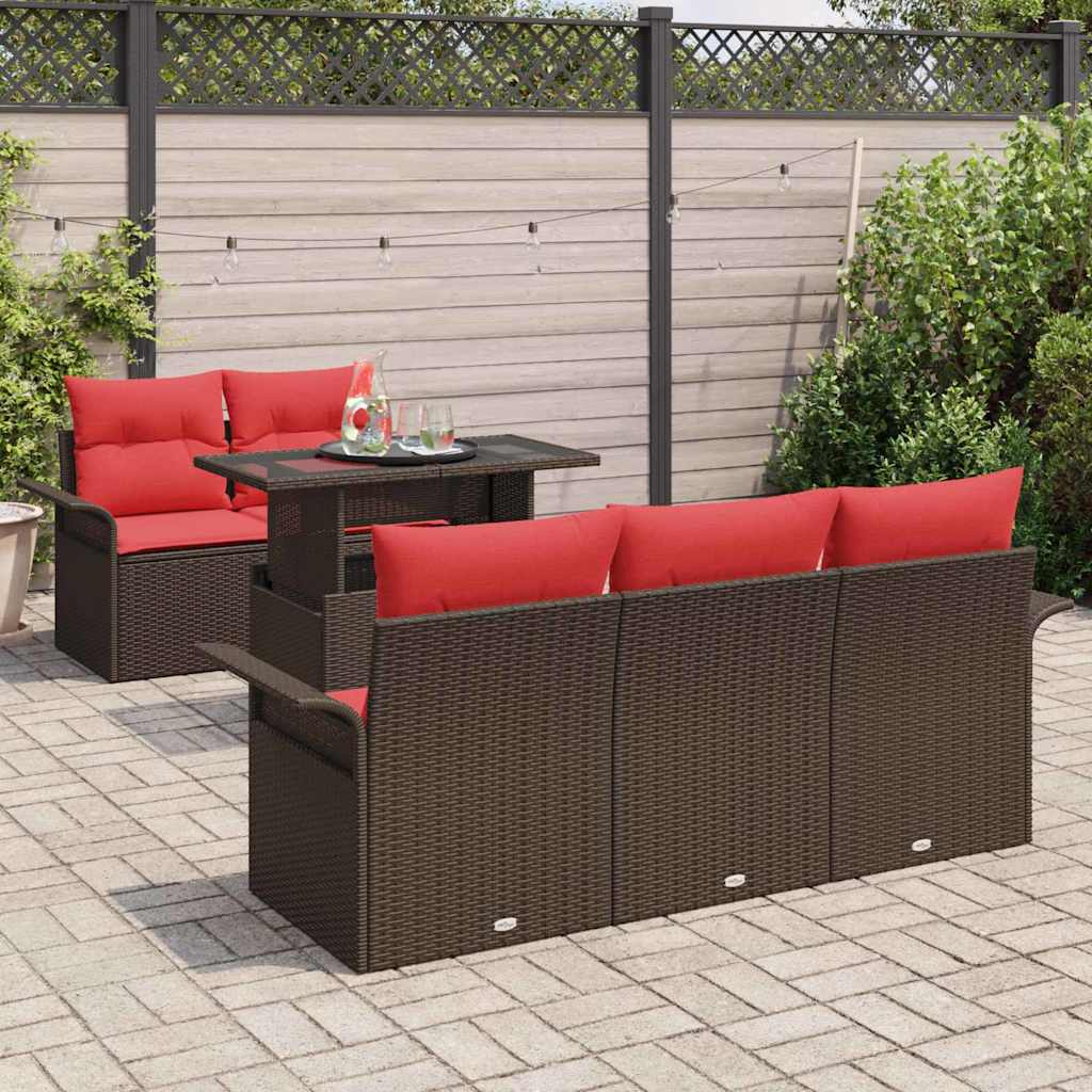 Ensemble de canapé de jardin 6 pcs Marron polyrotin
