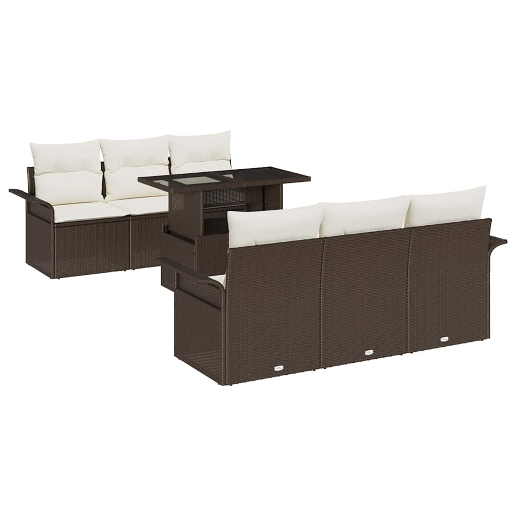Ensemble de canapé de jardin 7 pcs Marron polyrotin