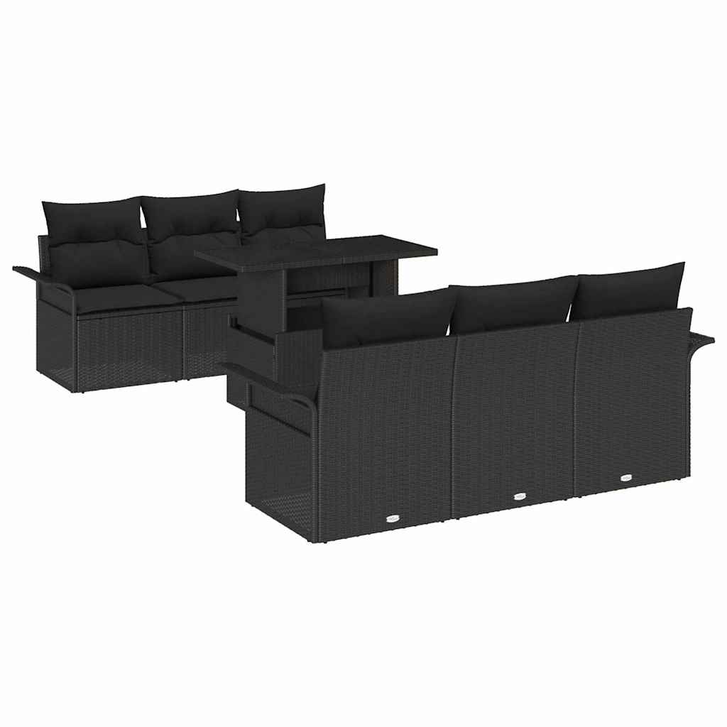 Ensemble de canapé de jardin avec coussin 7 pcs Noir polyrotin