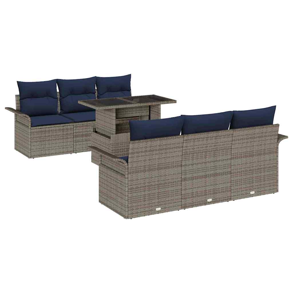 Ensemble de canapé de jardin avec coussin 7 pcs Gris polyrotin