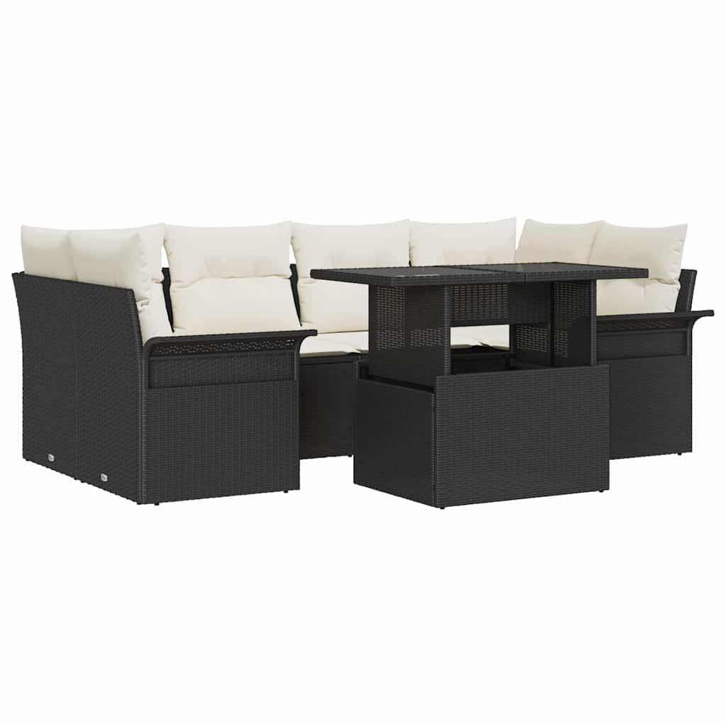 Ensemble de canapé de jardin avec coussin 7 pcs Noir Poly rotin