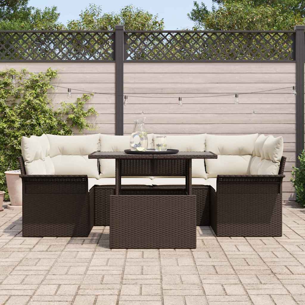 Ensemble de canapé de jardin 7 pcs Marron polyrotin