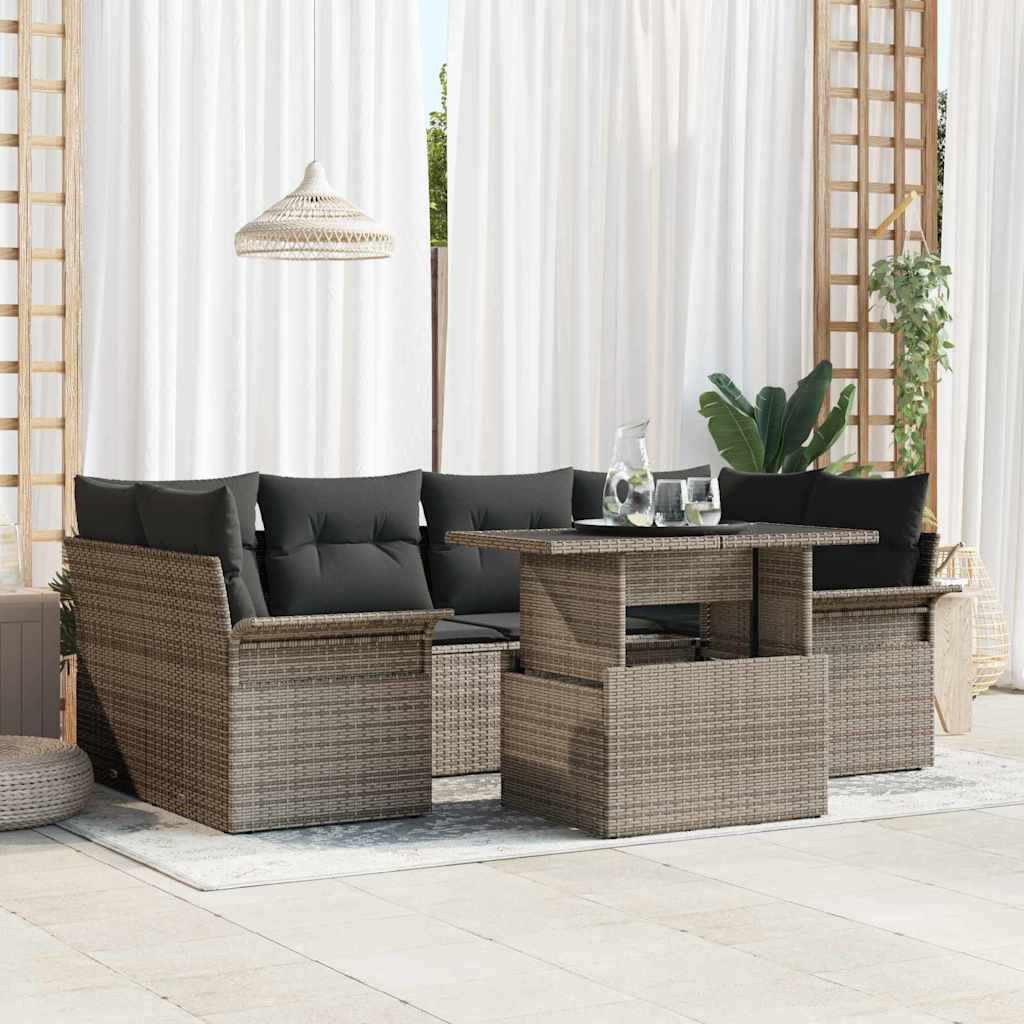 Ensemble de canapé de jardin avec coussin 7 pcs Gris Poly rotin