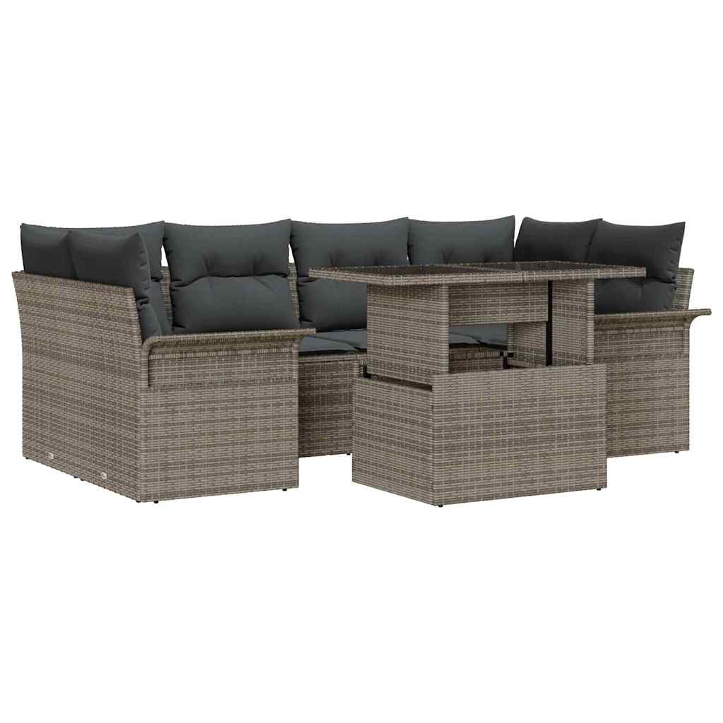 Ensemble de canapé de jardin avec coussin 7 pcs Gris Poly rotin