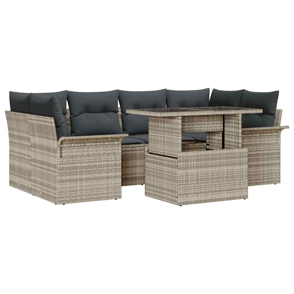 Ensemble de canapé de jardin 7 pcs Gris clair Poly rotin