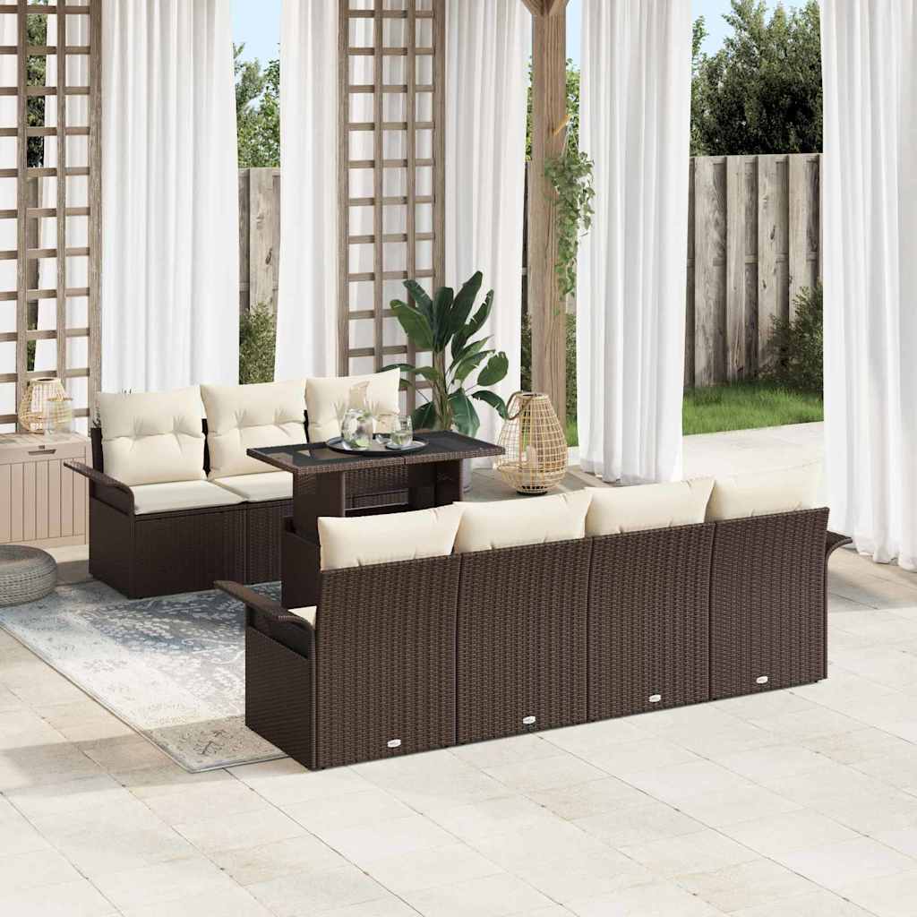 Ensemble de canapé de jardin 8 pcs Marron polyrotin