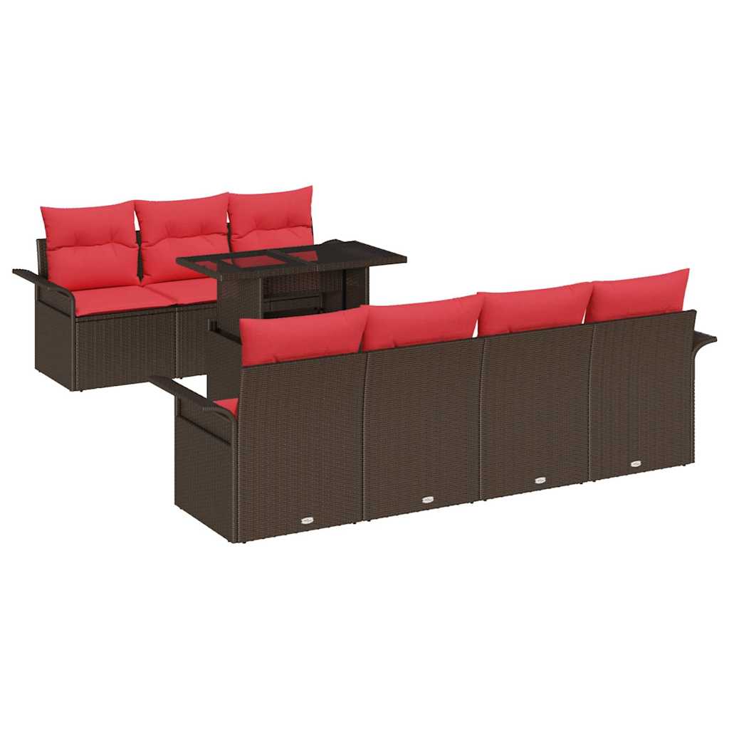 Ensemble de canapé de jardin 8 pcs Marron polyrotin