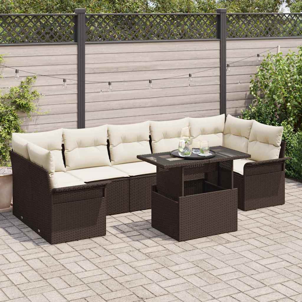 Ensemble de canapé de jardin 8 pcs Marron polyrotin