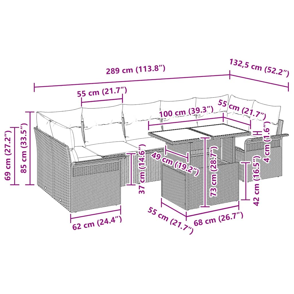Ensemble de canapé de jardin 8 pcs Marron polyrotin