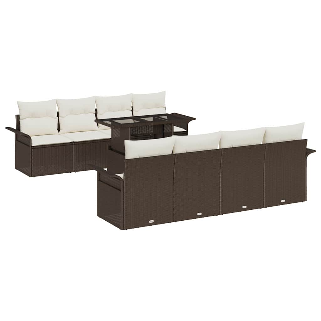 Ensemble de canapé de jardin 9 pcs Marron polyrotin