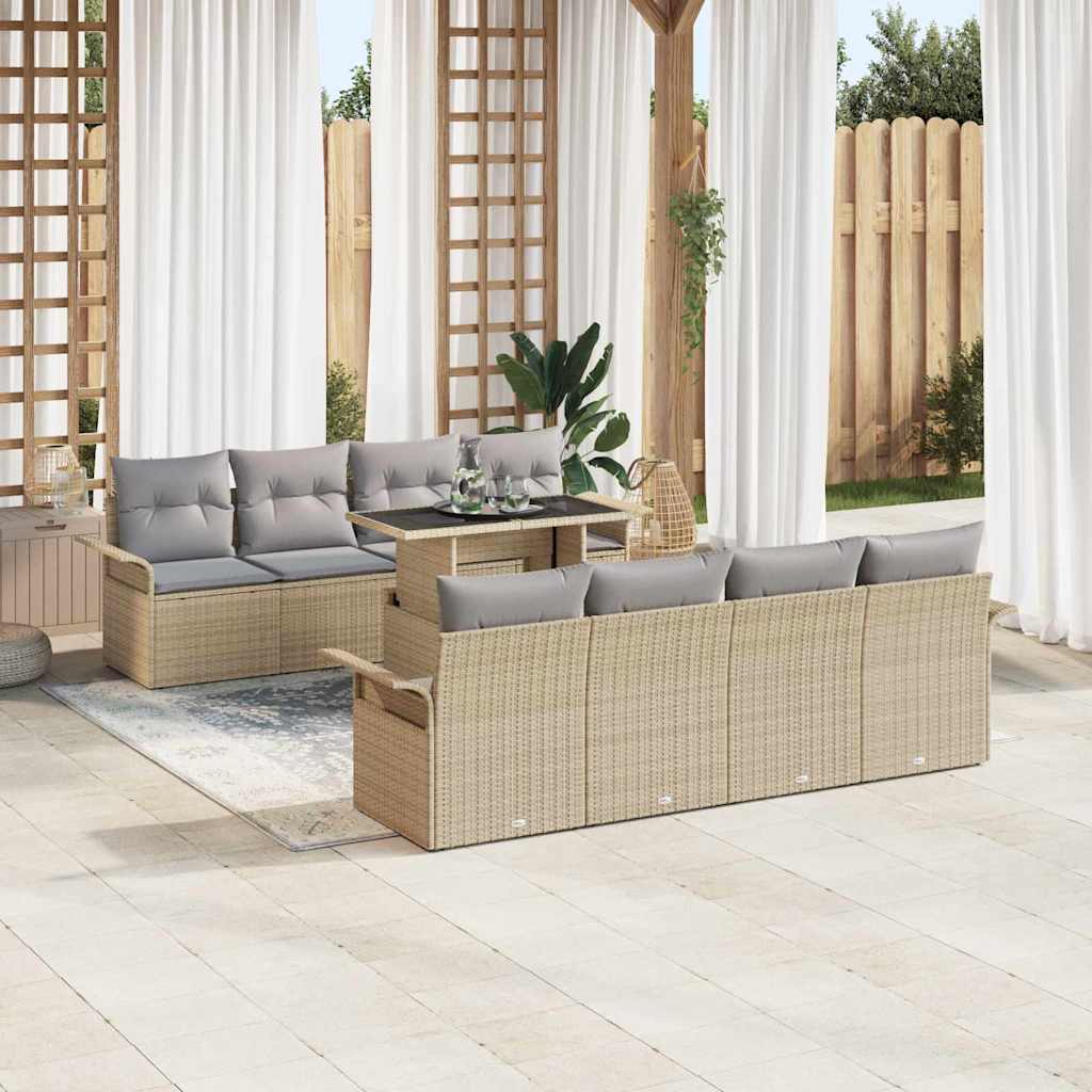 Ensemble de canapé de jardin avec coussin 9 pcs Beige polyrotin