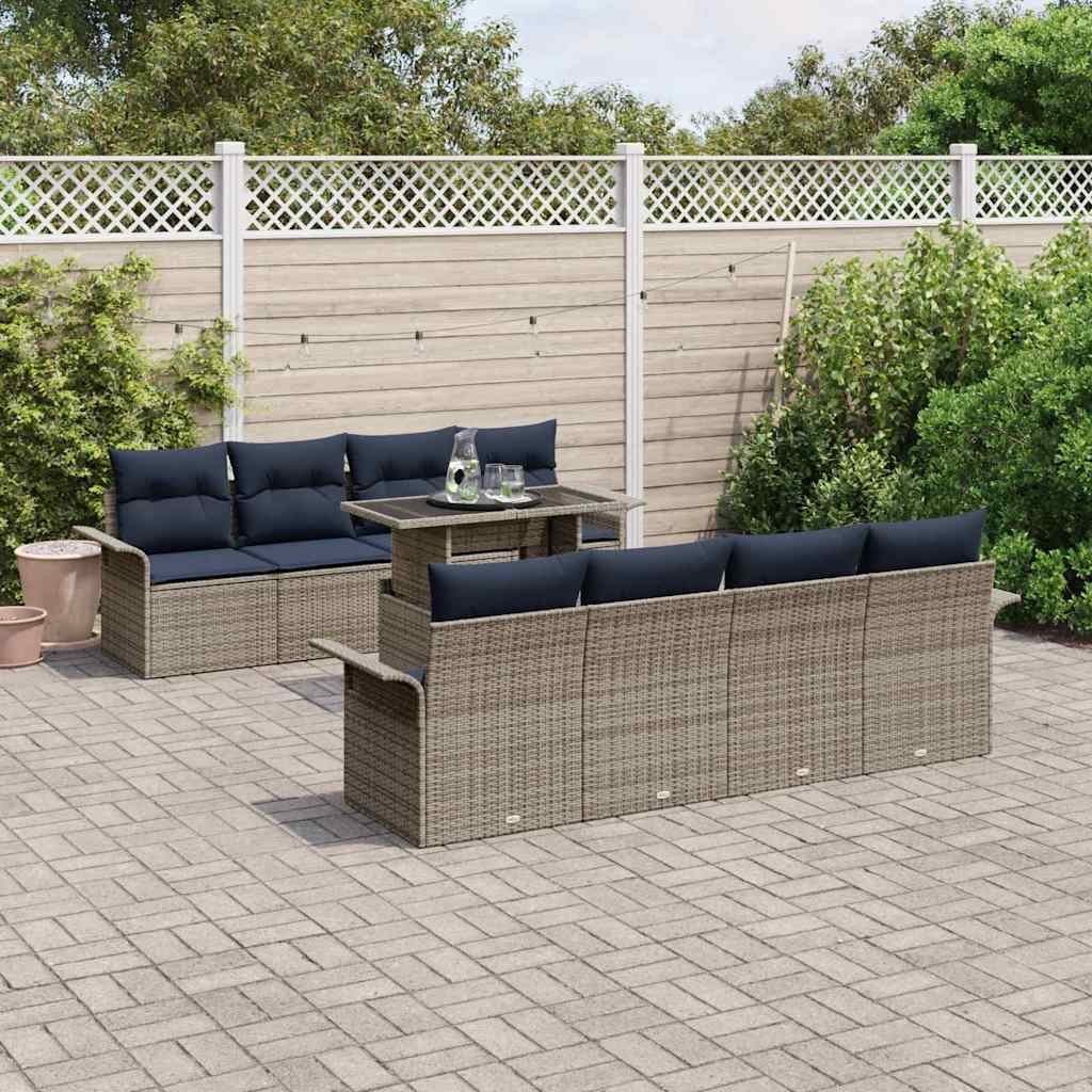 Ensemble de canapé de jardin avec coussin 9 pcs Gris Poly rotin - XIOS