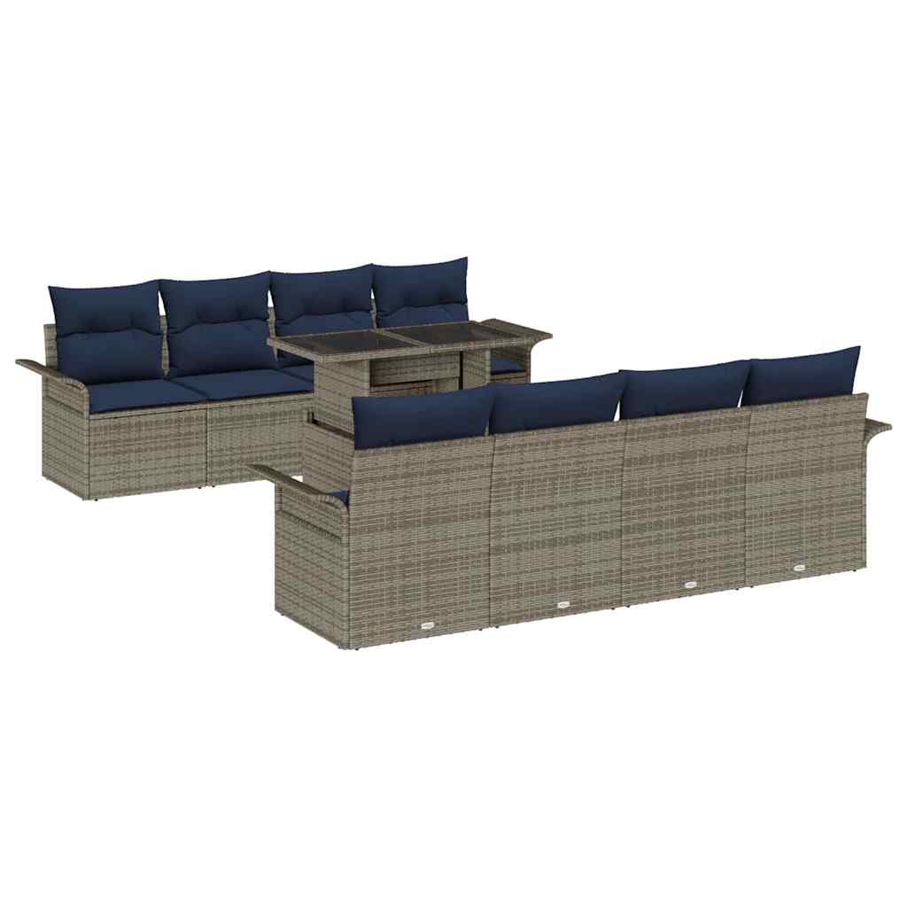 Ensemble de canapé de jardin avec coussin 9 pcs Gris Poly rotin - XIOS
