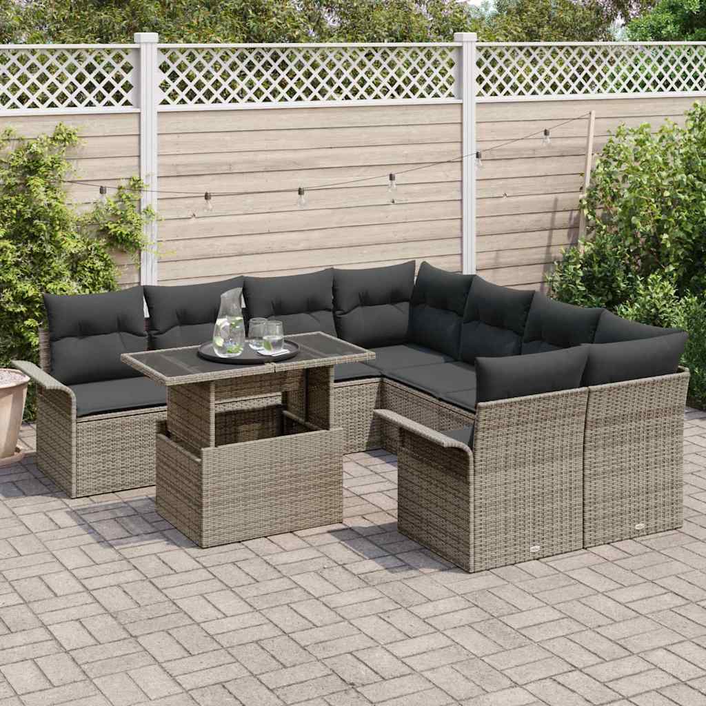 Ensemble de canapé de jardin avec coussin 9 pcs Gris polyrotin - XIOS