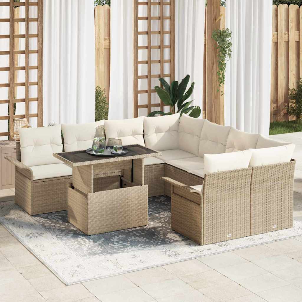 Ensemble de canapé de jardin 9 pcs Beige Poly rotin
