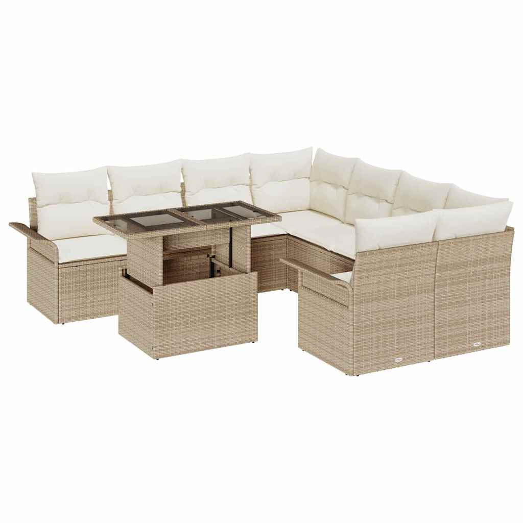 Ensemble de canapé de jardin 9 pcs Beige Poly rotin