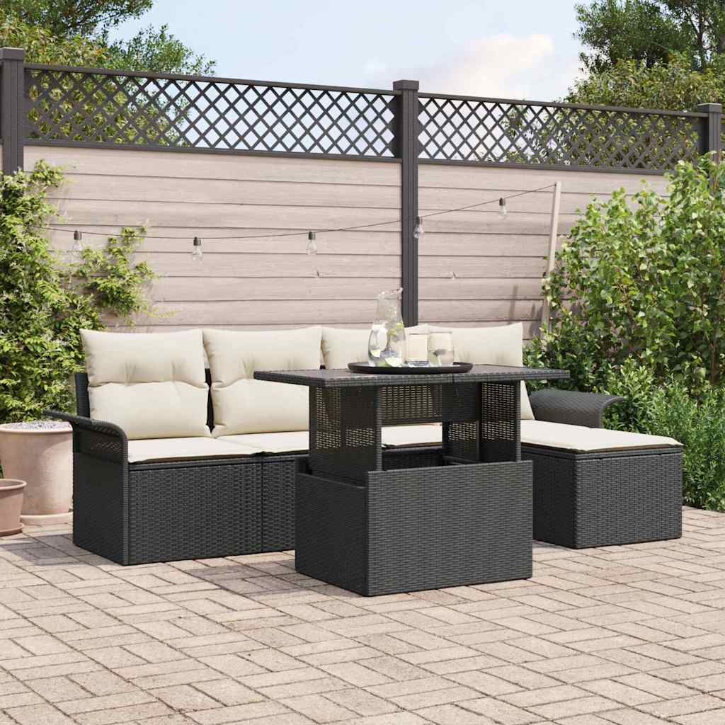 Ensemble de canapé de jardin 6 pc Noir polyrotin