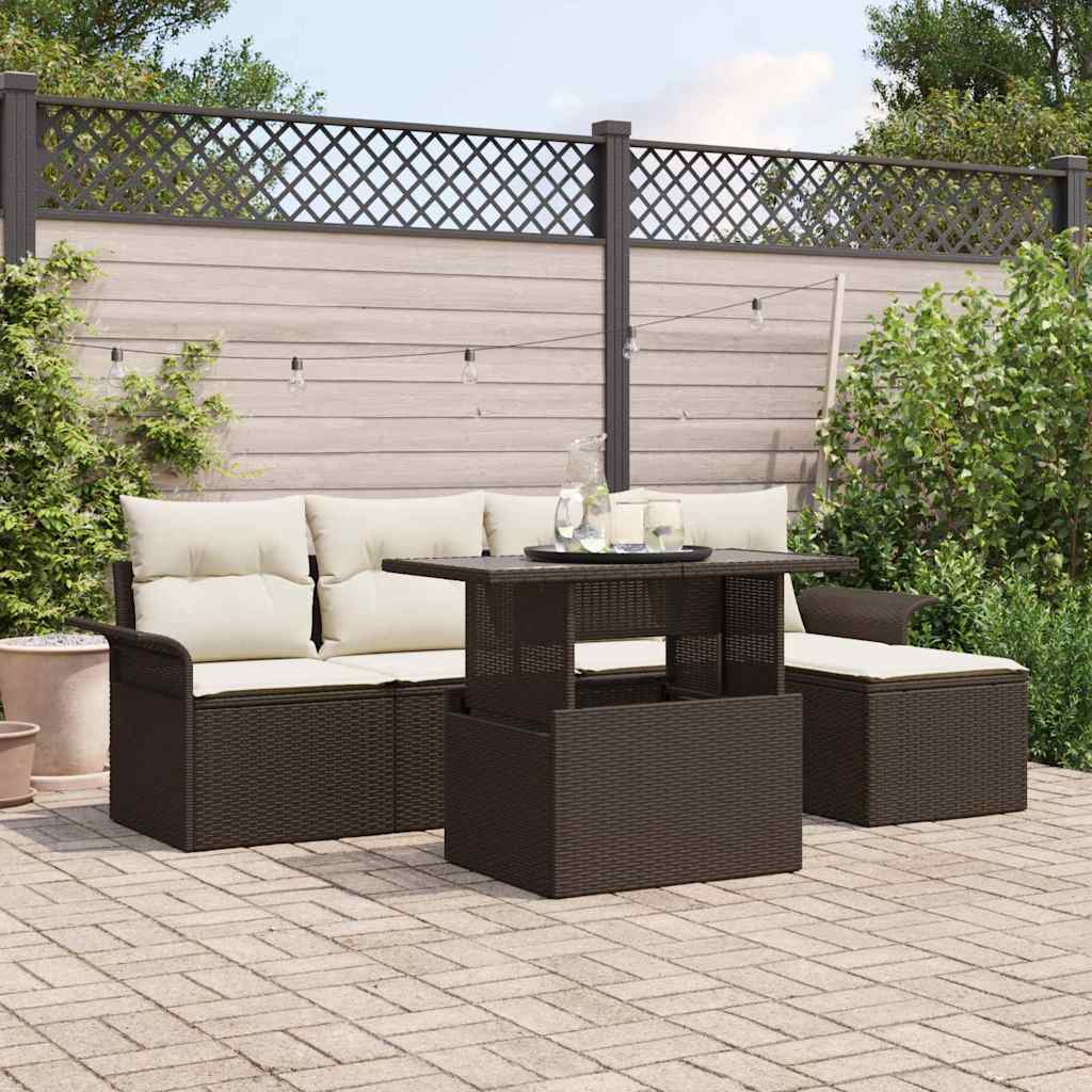 Ensemble de canapé de jardin 6 pcs Marron polyrotin
