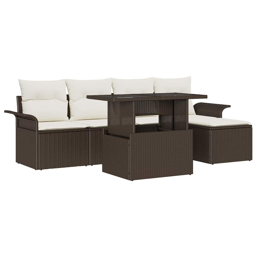 Ensemble de canapé de jardin 6 pcs Marron polyrotin