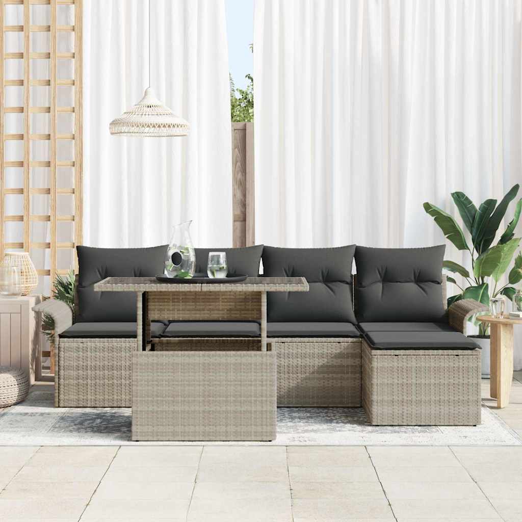 Ensemble de canapé de jardin 6 pcs Gris clair Poly rotin