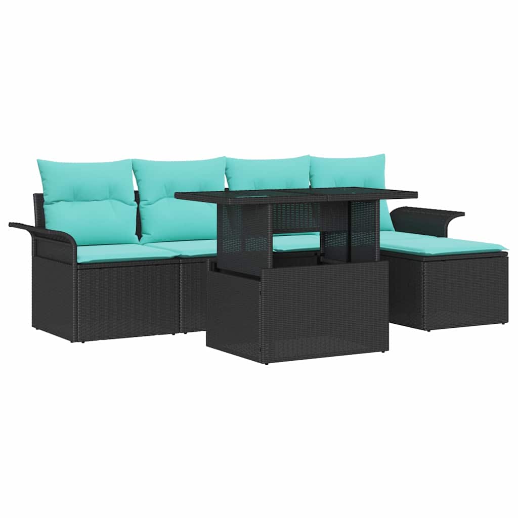 Ensemble de canapé de jardin 6 pc Noir polyrotin